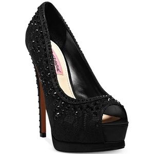 Betsey Johnson black rhinestone heels